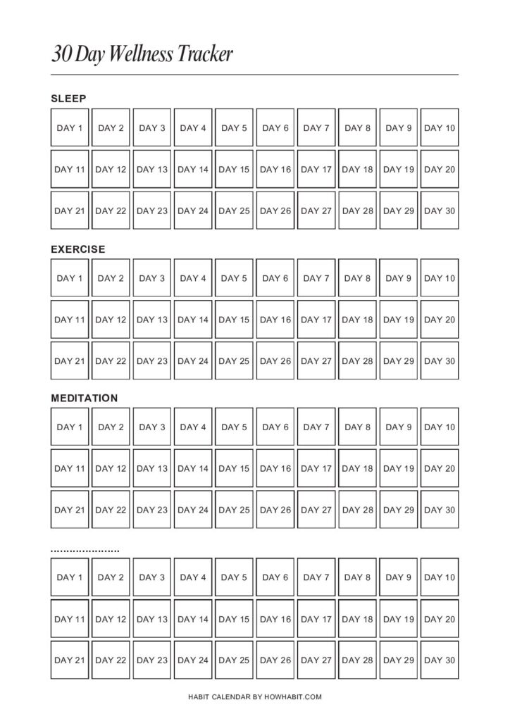 30 Day Wellness Habit Tracker